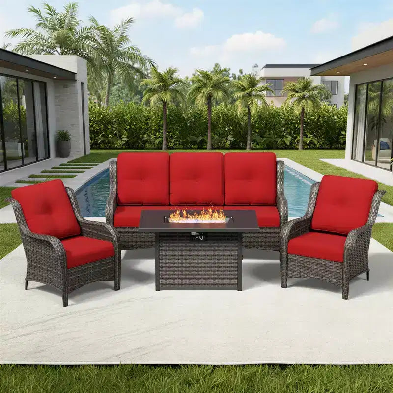Ensemble de patio extérieur UPTIOT avec canapé confortable, fauteuils d'appoint et foyer multifonctionnel