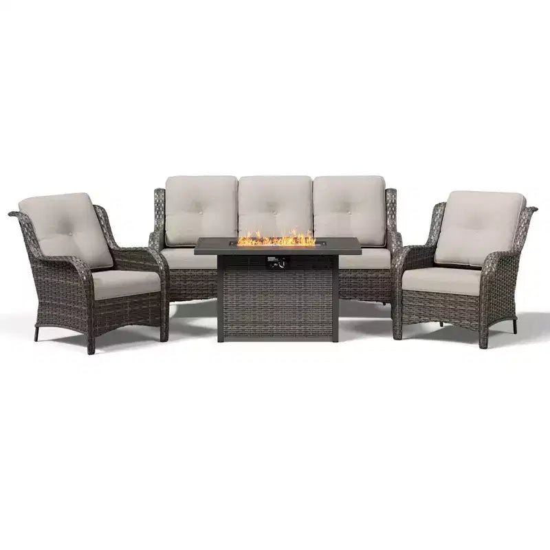 Ensemble de patio extérieur UPTIOT avec canapé confortable, fauteuils d'appoint et foyer multifonctionnel