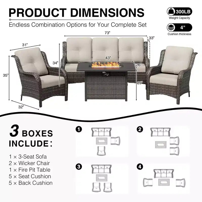 Ensemble de patio extérieur UPTIOT avec canapé confortable, fauteuils d'appoint et foyer multifonctionnel