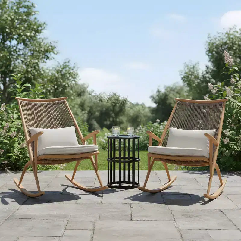 Christopher Knight Home Graziana 3 Piece Outdoor Rattan Rocking Chair with Ceramic Tile End Table