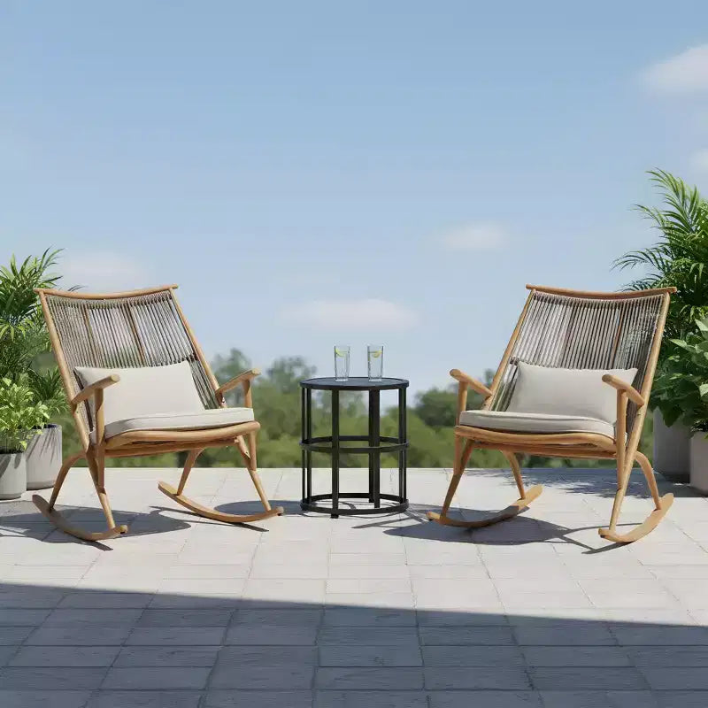 Christopher Knight Home Ilaria 3 Piece Outdoor Rattan Rocking Chair with Ceramic Tile End Table
