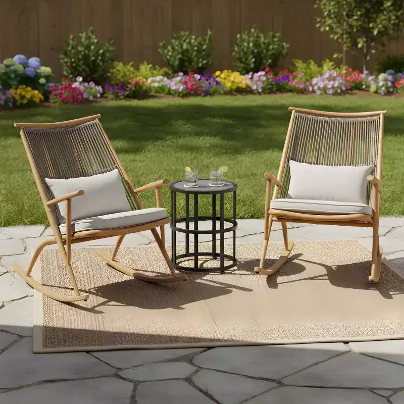 Christopher Knight Home Ilaria Ensemble de 3 Fauteuils à Bascule d'extérieur en Rotin avec Table d'Appoint en Carreaux de Céramique
