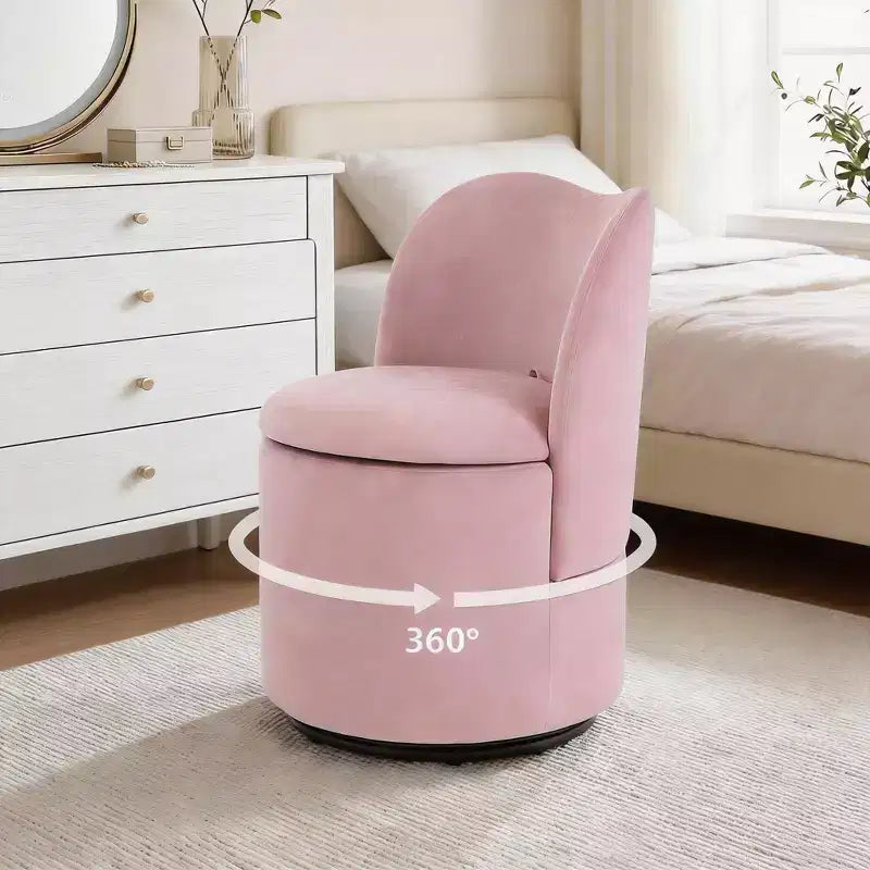 Vanity Chair with Storage,360 Swivel Makeup Chair with Back,Modern Swivel Accent Stool Barrel Chair Upholstered Ottoman Vanity Stool with Back