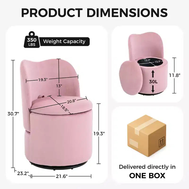 Vanity Chair with Storage,360 Swivel Makeup Chair with Back,Modern Swivel Accent Stool Barrel Chair Upholstered Ottoman Vanity Stool with Back