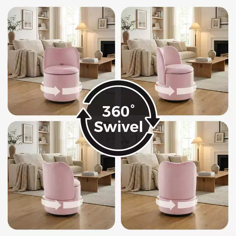Vanity Chair with Storage,360 Swivel Makeup Chair with Back,Modern Swivel Accent Stool Barrel Chair Upholstered Ottoman Vanity Stool with Back