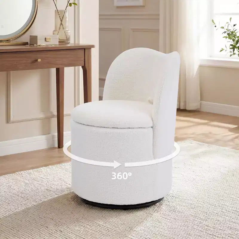Vanity Chair with Storage,360 Swivel Makeup Chair with Back,Modern Swivel Accent Stool Barrel Chair Upholstered Ottoman Vanity Stool with Back