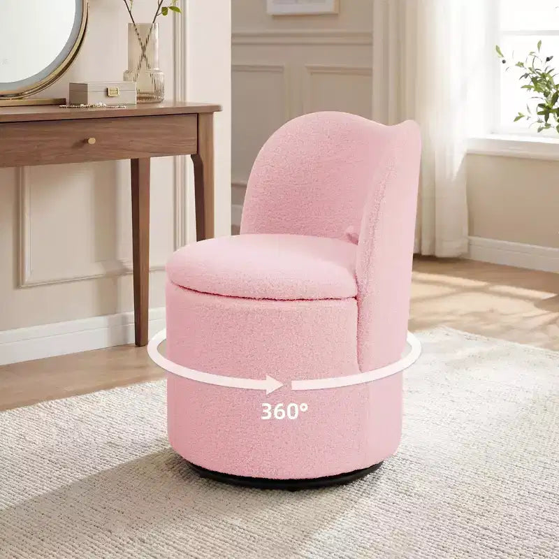 Vanity Chair with Storage,360 Swivel Makeup Chair with Back,Modern Swivel Accent Stool Barrel Chair Upholstered Ottoman Vanity Stool with Back