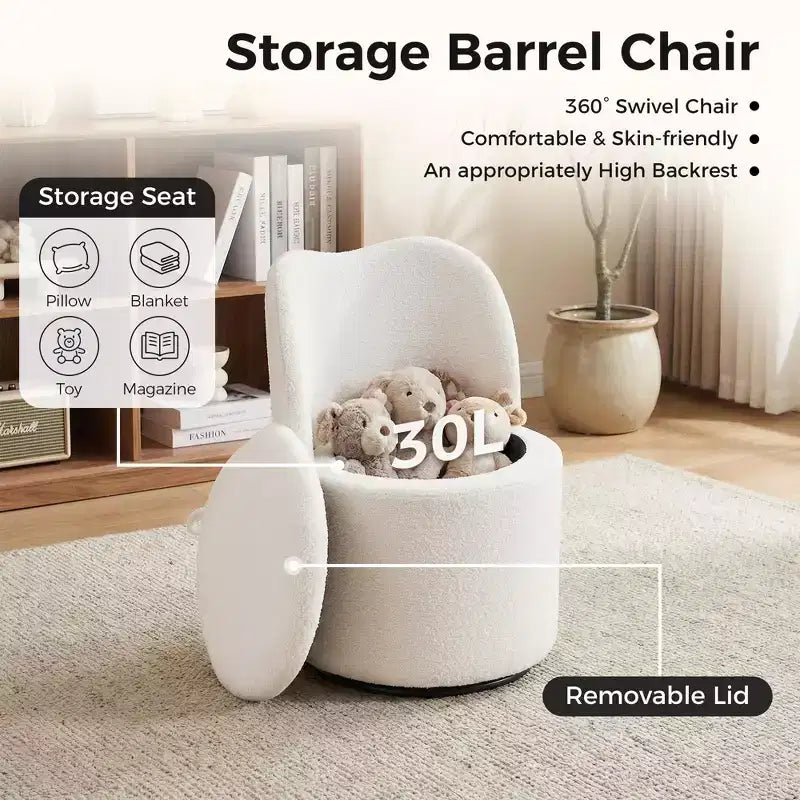 Vanity Chair with Storage,360 Swivel Makeup Chair with Back,Modern Swivel Accent Stool Barrel Chair Upholstered Ottoman Vanity Stool with Back