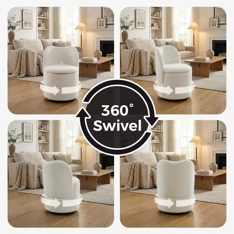 Vanity Chair with Storage,360 Swivel Makeup Chair with Back,Modern Swivel Accent Stool Barrel Chair Upholstered Ottoman Vanity Stool with Back