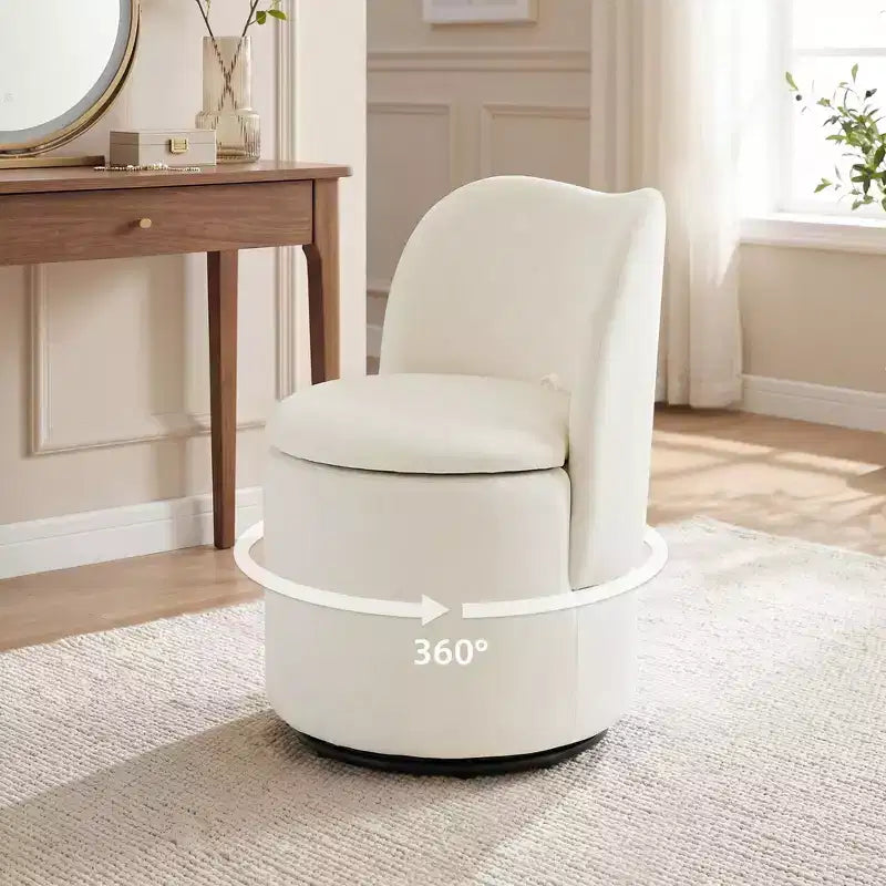 Vanity Chair with Storage,360 Swivel Makeup Chair with Back,Modern Swivel Accent Stool Barrel Chair Upholstered Ottoman Vanity Stool with Back