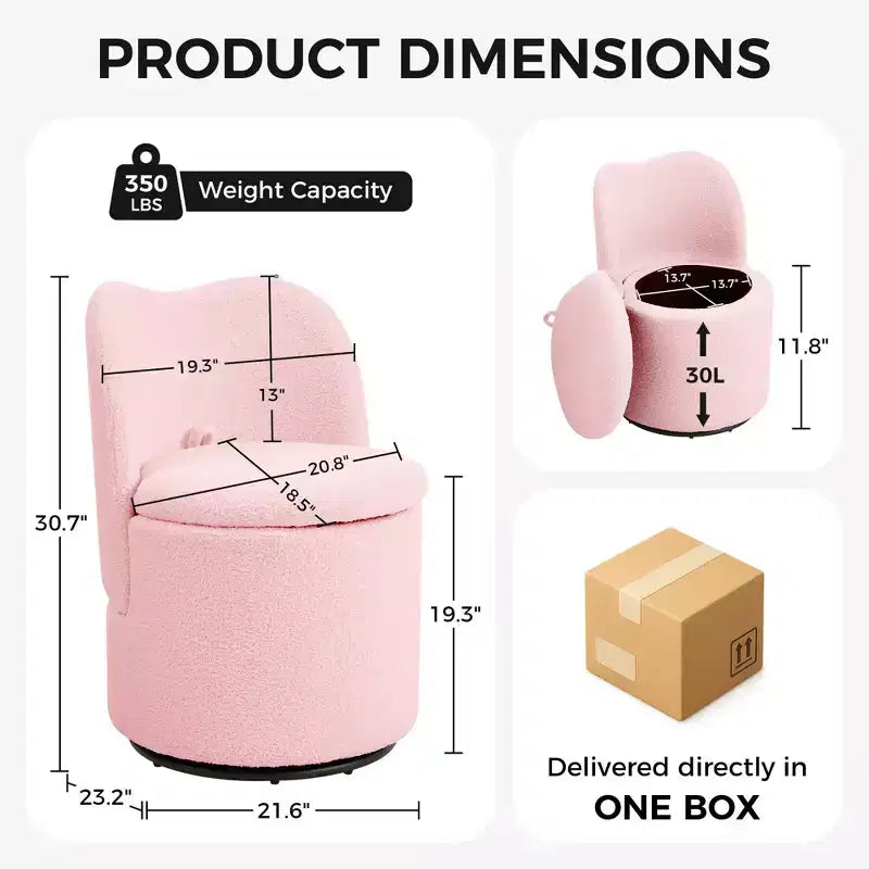 Vanity Chair with Storage,360 Swivel Makeup Chair with Back,Modern Swivel Accent Stool Barrel Chair Upholstered Ottoman Vanity Stool with Back