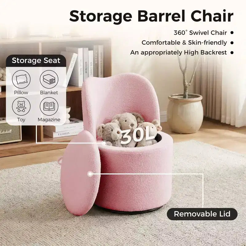 Vanity Chair with Storage,360 Swivel Makeup Chair with Back,Modern Swivel Accent Stool Barrel Chair Upholstered Ottoman Vanity Stool with Back