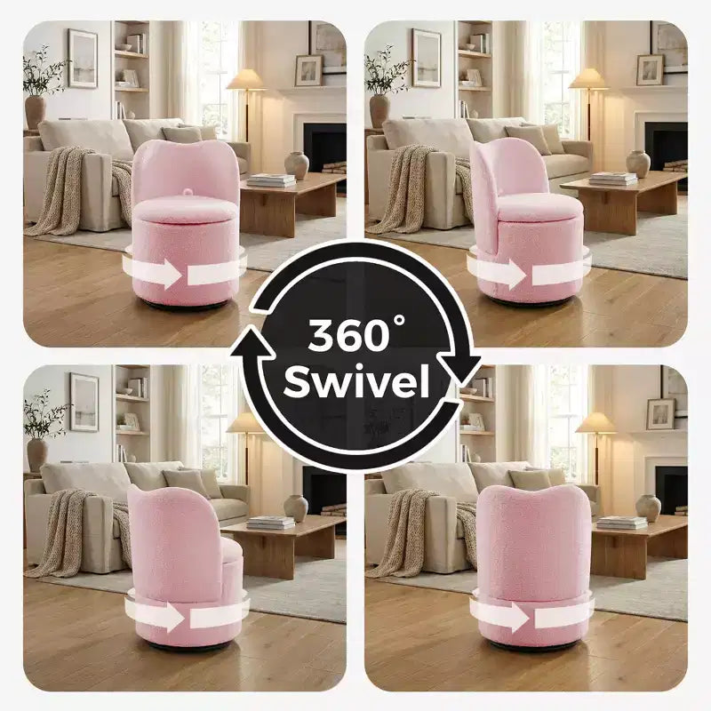 Vanity Chair with Storage,360 Swivel Makeup Chair with Back,Modern Swivel Accent Stool Barrel Chair Upholstered Ottoman Vanity Stool with Back