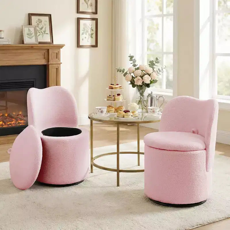Vanity Chair with Storage,360 Swivel Makeup Chair with Back,Modern Swivel Accent Stool Barrel Chair Upholstered Ottoman Vanity Stool with Back