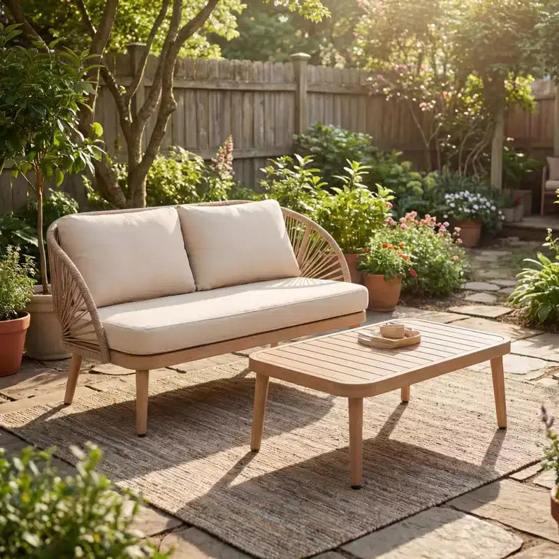 Christopher Knight Home Brixton 2-Piece Acacia Wood Curved Tub Patio Seating Set with Slatted Coffee Table