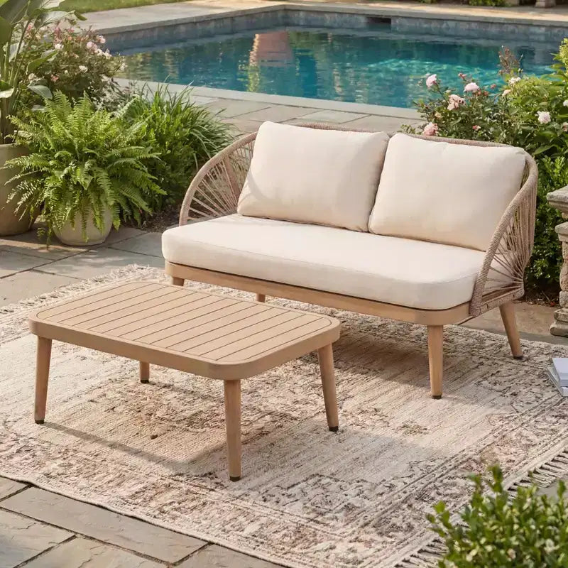 Christopher Knight Home Brixton – Ensemble de sièges de patio 2 pièces en bois d'acacia avec baignoire incurvée et table basse à lattes