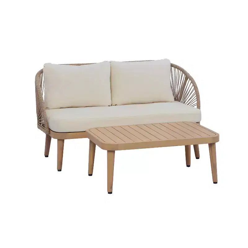 Christopher Knight Home Brixton – Ensemble de sièges de patio 2 pièces en bois d'acacia avec baignoire incurvée et table basse à lattes