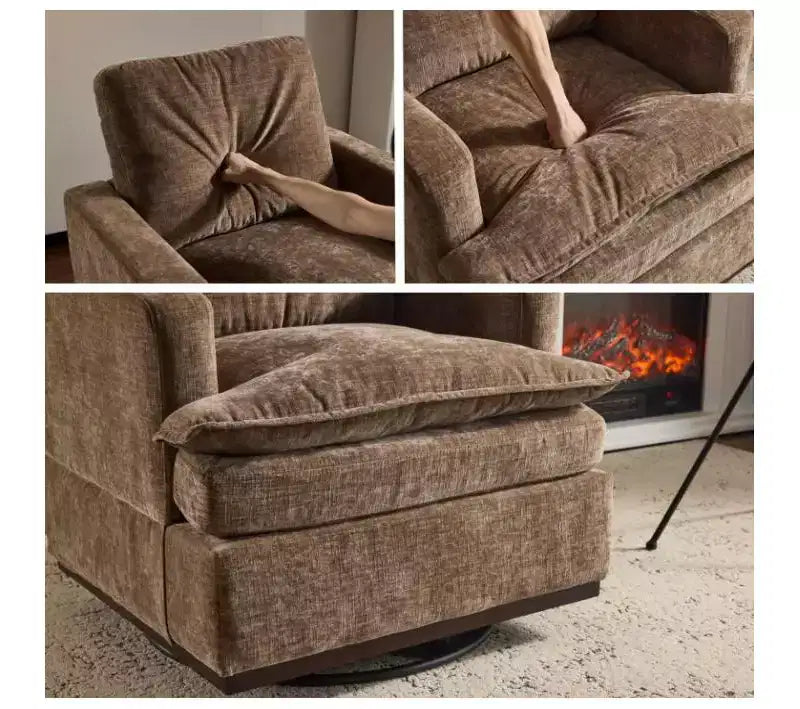 Karl Home Modern Comfy Upholstered Armchair with Back Pillow, 360 Degree Square Swivel Barrel Accent Chair for Living Room Beige