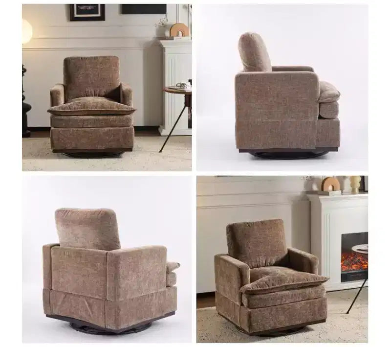 Karl Home Modern Comfy Upholstered Armchair with Back Pillow, 360 Degree Square Swivel Barrel Accent Chair for Living Room Beige