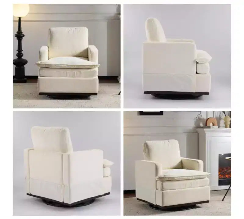 Karl Home Modern Comfy Upholstered Armchair with Back Pillow, 360 Degree Square Swivel Barrel Accent Chair for Living Room Beige