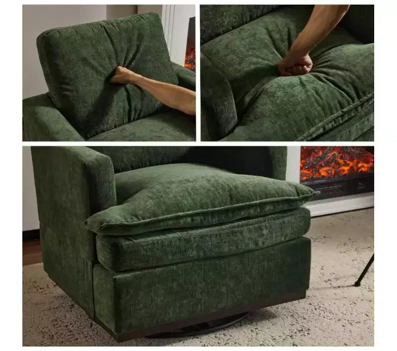 Karl Home Modern Comfy Upholstered Armchair with Back Pillow, 360 Degree Square Swivel Barrel Accent Chair for Living Room Beige