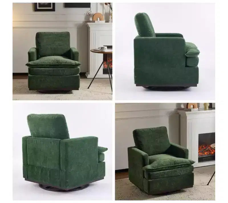 Karl Home Modern Comfy Upholstered Armchair with Back Pillow, 360 Degree Square Swivel Barrel Accent Chair for Living Room Beige