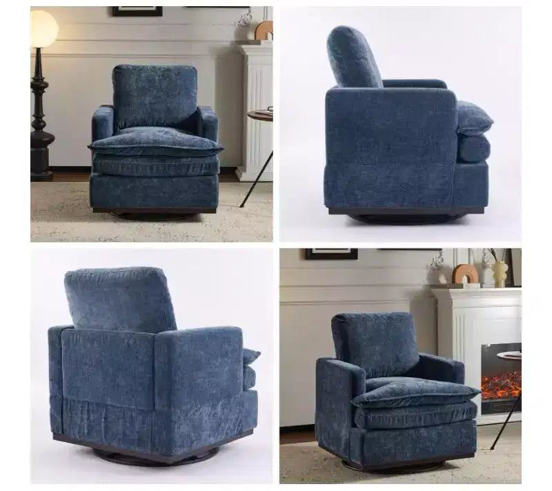 Karl Home Modern Comfy Upholstered Armchair with Back Pillow, 360 Degree Square Swivel Barrel Accent Chair for Living Room Beige
