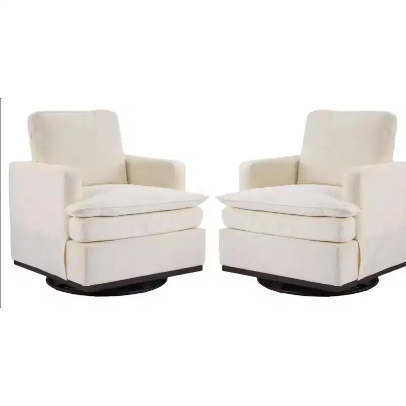 Karl Home Modern Comfy Upholstered Armchair with Back Pillow, 360 Degree Square Swivel Barrel Accent Chair for Living Room Beige