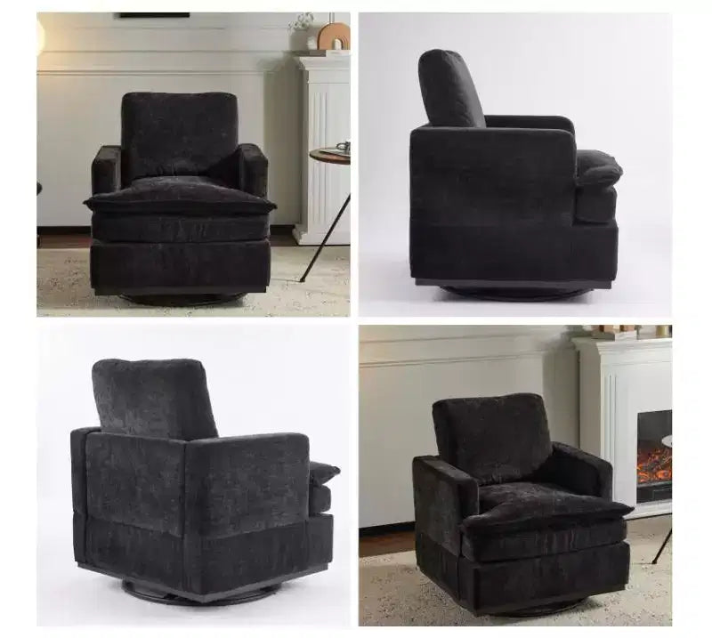 Karl Home Modern Comfy Upholstered Armchair with Back Pillow, 360 Degree Square Swivel Barrel Accent Chair for Living Room Beige