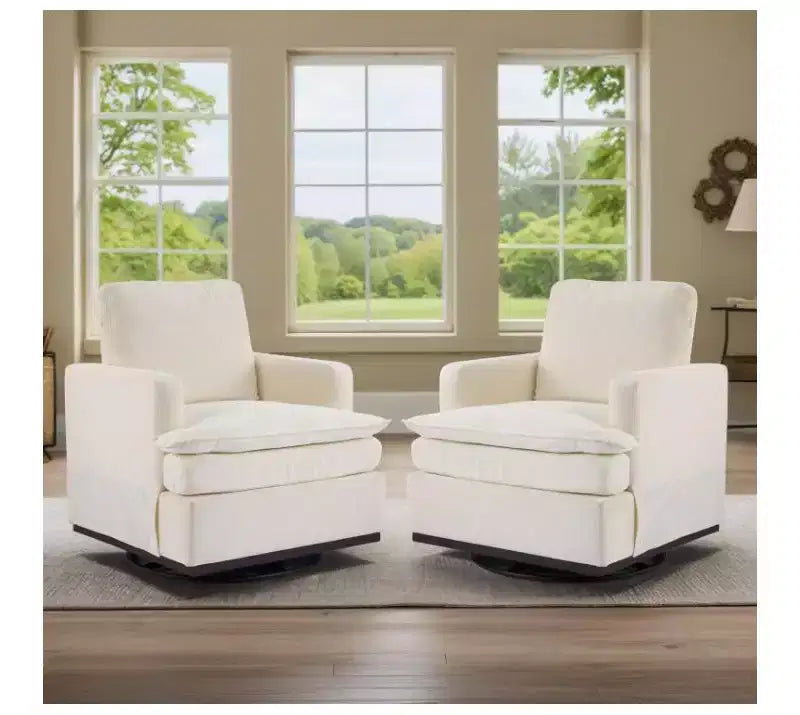 Karl Home Modern Comfy Upholstered Armchair with Back Pillow, 360 Degree Square Swivel Barrel Accent Chair for Living Room Beige