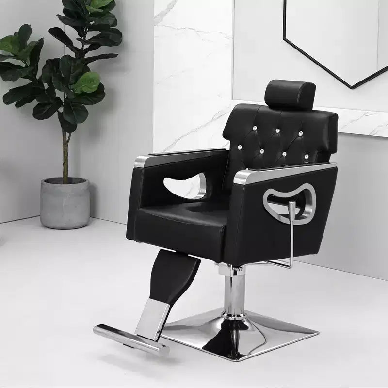 Reclining Barber Chair, Salon Lounge Chair, Adjustable Height, 360 Swivel, Adjustable Headrest and Footrest, Metal Base, for Home