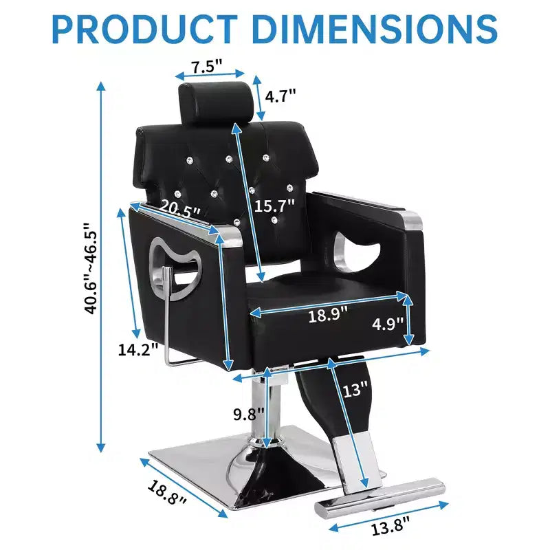 Reclining Barber Chair, Salon Lounge Chair, Adjustable Height, 360 Swivel, Adjustable Headrest and Footrest, Metal Base, for Home