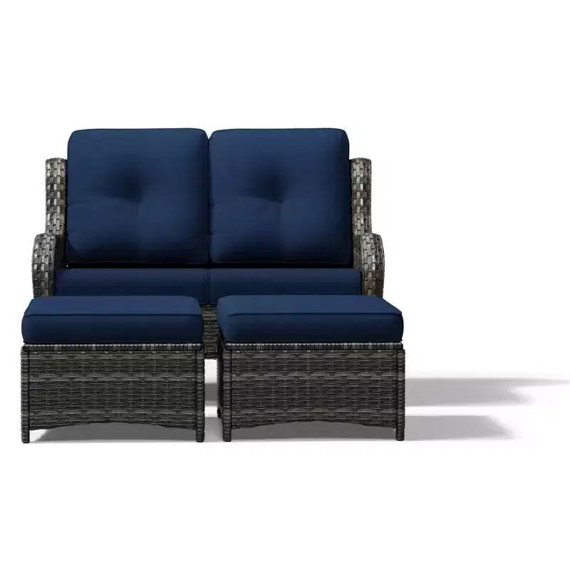 Ensemble de canapé en osier à 2 places UPTIOT avec deux poufs multifonctionnels