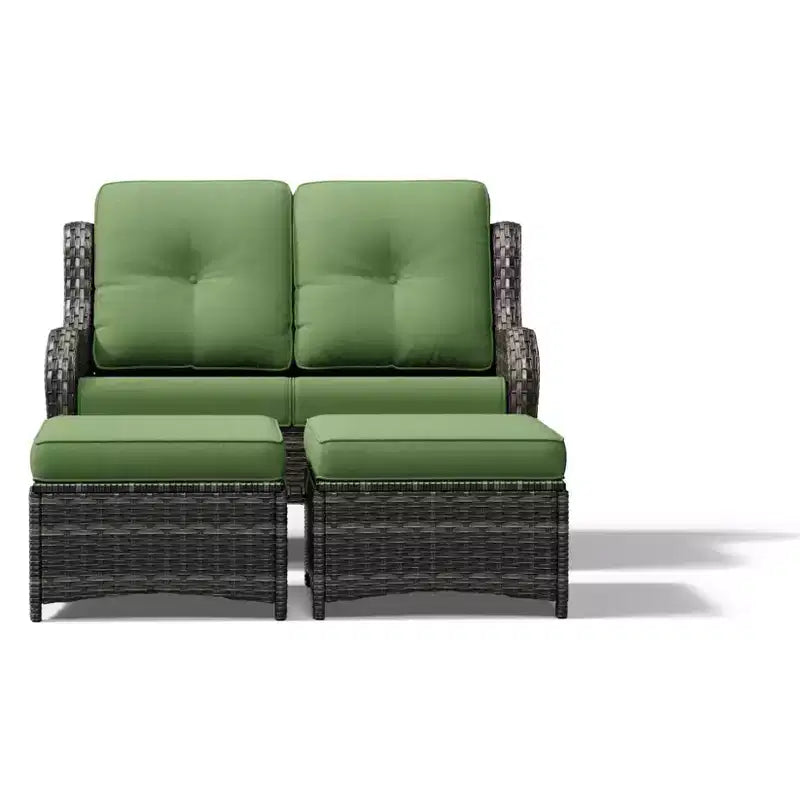 Ensemble de canapé en osier à 2 places UPTIOT avec deux poufs multifonctionnels