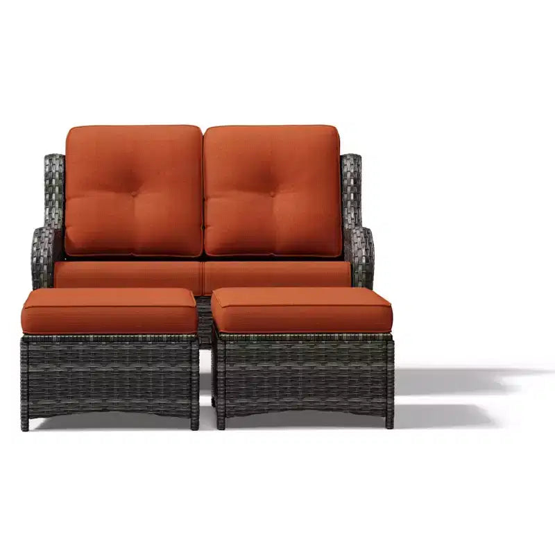 Ensemble de canapé en osier à 2 places UPTIOT avec deux poufs multifonctionnels