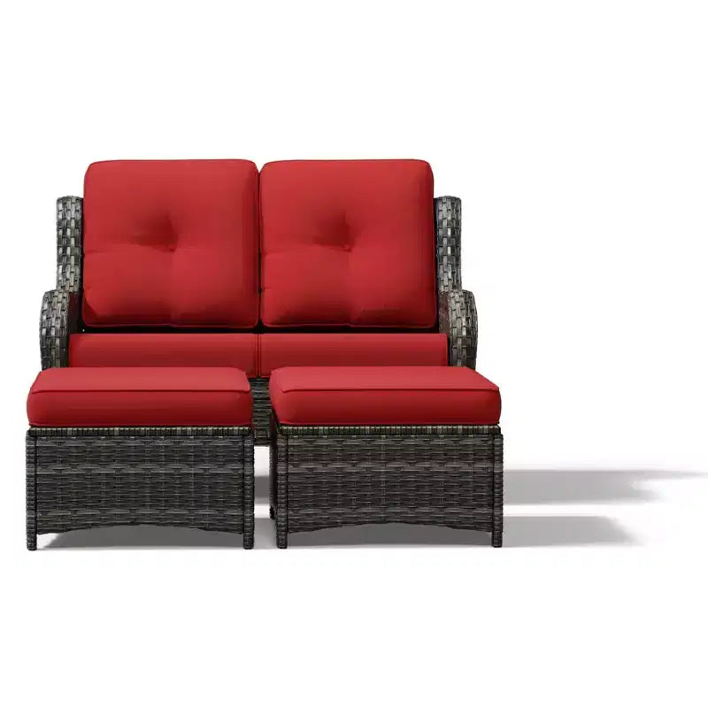 Ensemble de canapé en osier à 2 places UPTIOT avec deux poufs multifonctionnels