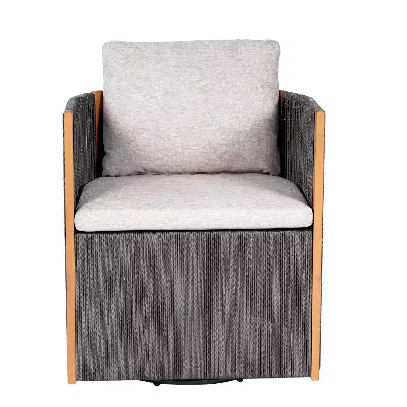 Ensemble de 2 chaises pivotantes d'extérieur modernes en corde et table d'appoint en bois d'acacia Christopher Knight Home Yamina