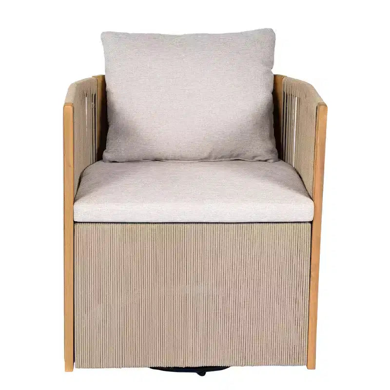 Ensemble de 2 chaises pivotantes d'extérieur modernes en corde et table d'appoint en bois d'acacia Christopher Knight Home Yamina