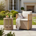 Christopher Knight Home Yamina Modern 2 Piece Outdoor Rope Swivel Chair and Acacia Wood Side Table Set