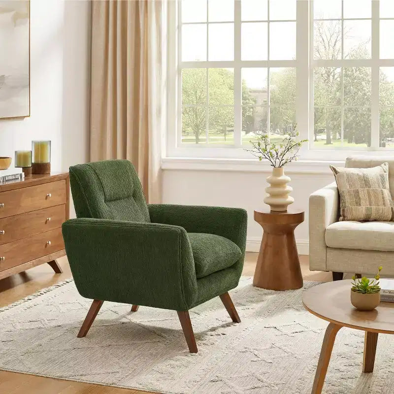 Art Leon Comfortable Jacquard Flannel Accent Chair with Wood Legs