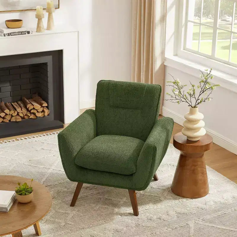 Art Leon Comfortable Jacquard Flannel Accent Chair with Wood Legs