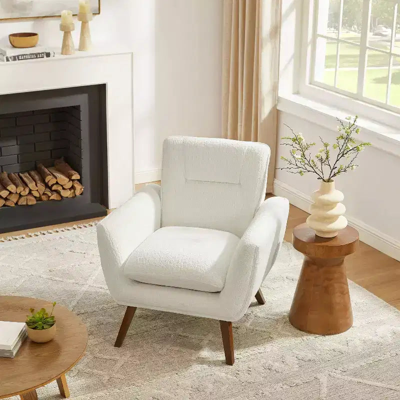 Art Leon Comfortable Jacquard Flannel Accent Chair with Wood Legs