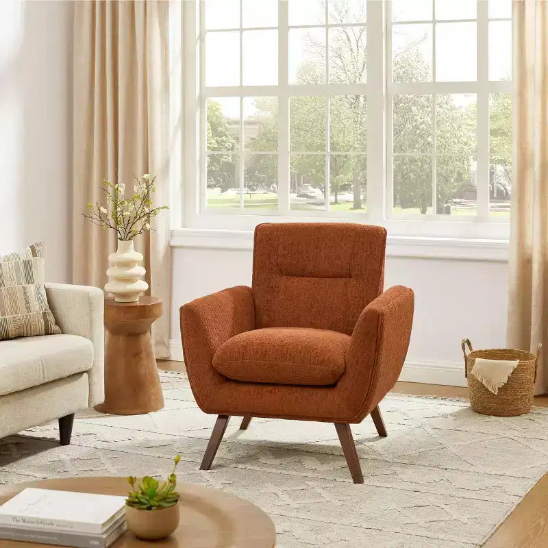 Art Leon Comfortable Jacquard Flannel Accent Chair with Wood Legs