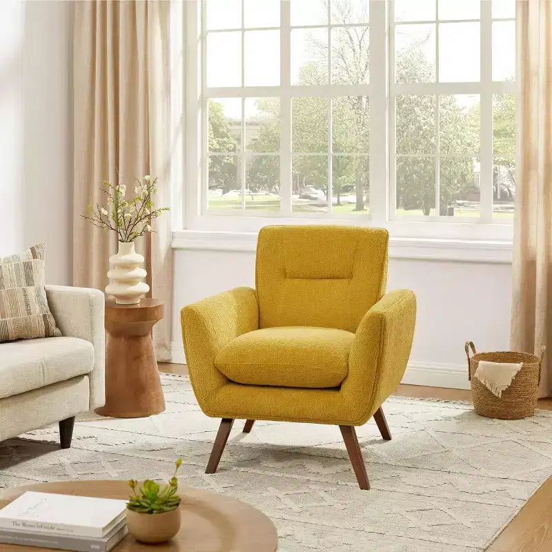 Art Leon Comfortable Jacquard Flannel Accent Chair with Wood Legs