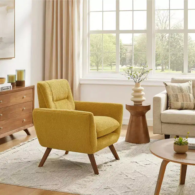 Art Leon Comfortable Jacquard Flannel Accent Chair with Wood Legs