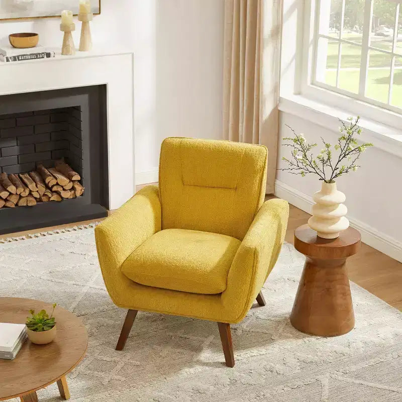 Art Leon Comfortable Jacquard Flannel Accent Chair with Wood Legs