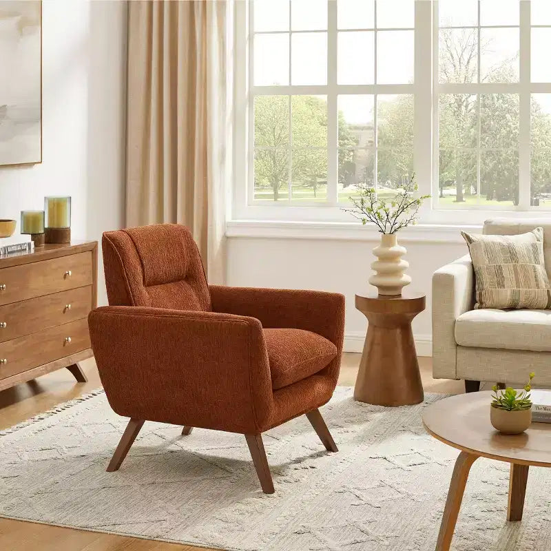 Art Leon Comfortable Jacquard Flannel Accent Chair with Wood Legs