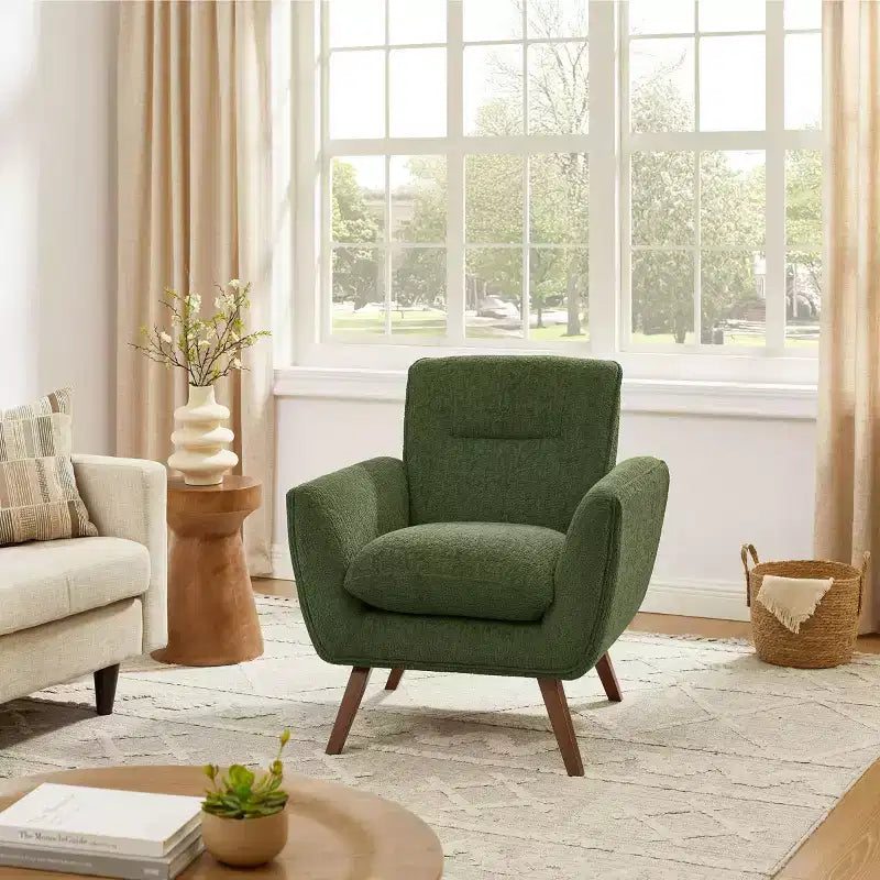Art Leon Comfortable Jacquard Flannel Accent Chair with Wood Legs