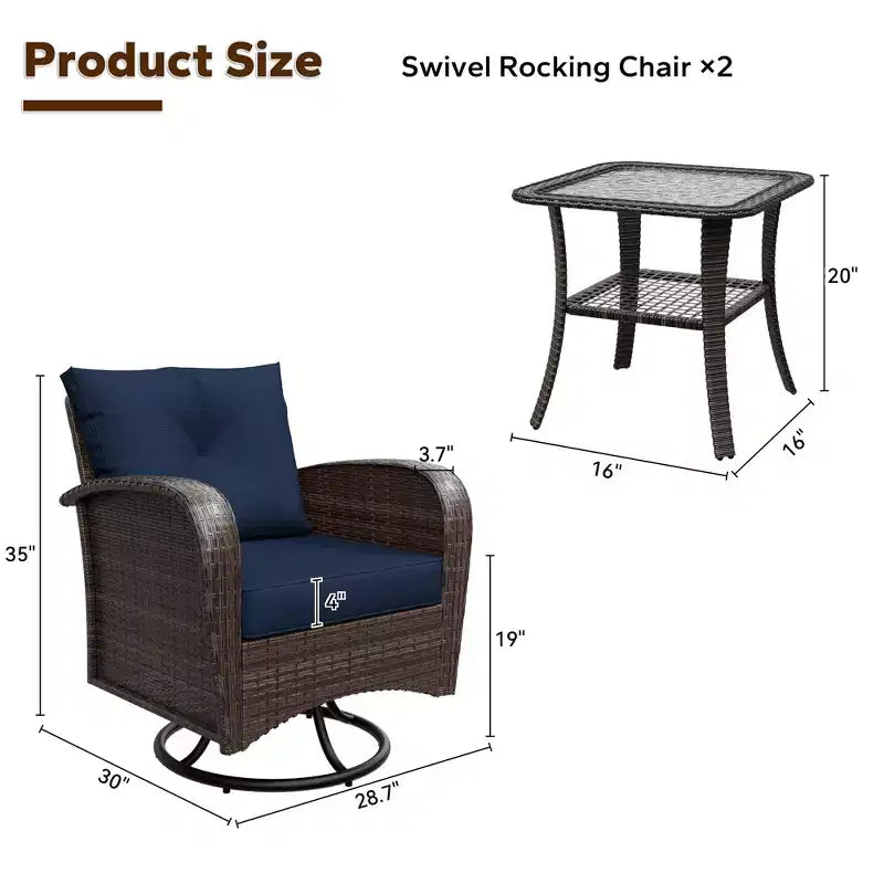 UPTIOT 35 Ensemble de Fauteuils à Bascule Pivotants avec Table d'Appoint en Verre Trempé
