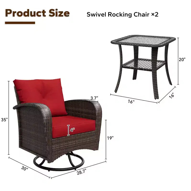 UPTIOT 35 Ensemble de Fauteuils à Bascule Pivotants avec Table d'Appoint en Verre Trempé
